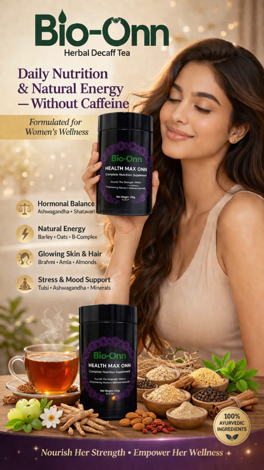 Bio-Onn Health Max complete Ayurvedic nutrition for men and women.